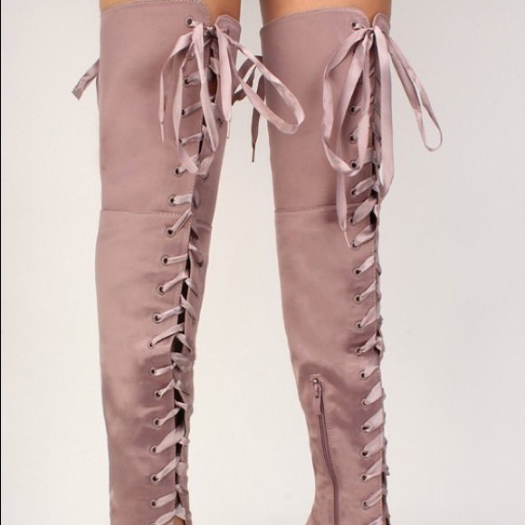 Lace up thigh high peep toe heels - Picture 4 of 4